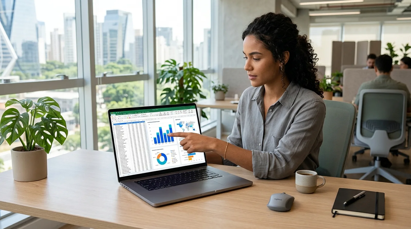 Planilha se transformando em painel de gráficos em tela de notebook